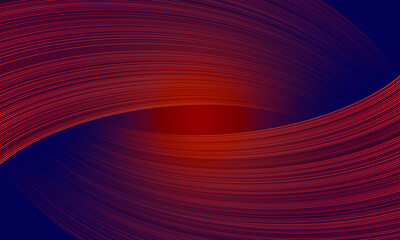 Curved orange and red lines swirl on dark background, forming dynamic texture and illusion of motion, depth and energy. Abstract composition evokes flow, contrast and geometric rhythm.