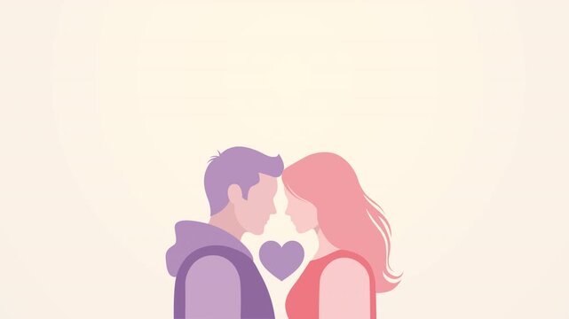 Couple Facing Each Other with Heart Symbol Between Them, Romantic Connection