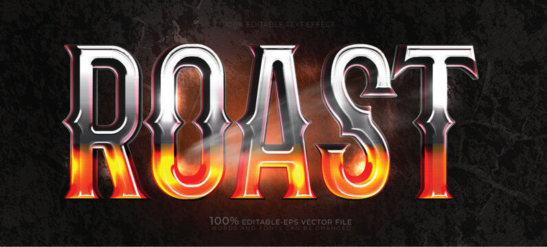 Roast 3D Chrome Fire Metallic Editable Text Effect