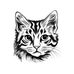 Detailed Cat Outline Vector Illustration on White