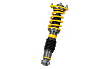 Coilovers, a car suspension strut with a yellow spring, for vehicle tuning, racing, and automotive aftermarket performance
