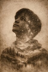 Futuristic anxiety silhouette with tangled circuits