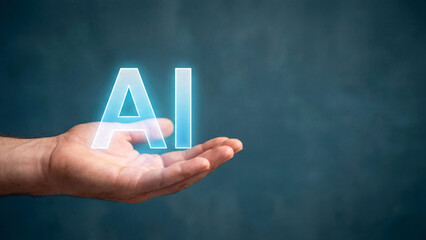 Glowing Artificial Intelligence Concept in Human Hand