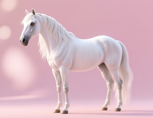 Naklejka premium Running graceful fast horse on pink soft background.