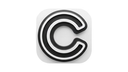 3D Letter C Icon with Black and White Stripes
