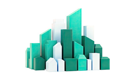 Abstract geometric cityscape in shades of teal and blue