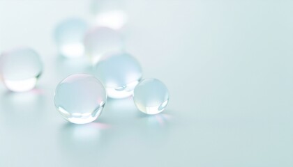 ガラスのシャボン玉が浮かぶクリアで透明感のあるミニマル背景 / Minimal clear glass‑like soap bubble background with transparency
