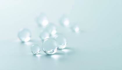 Fototapeta premium ガラスのシャボン玉が浮かぶクリアで透明感のあるミニマル背景 / Minimal clear glass‑like soap bubble background with transparency 
