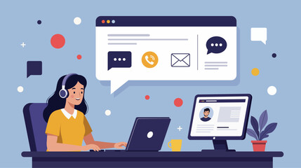 Customer support woman operator laptop computer