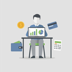 Man use laptop for financial accounting