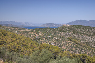 Fototapeta premium View from Temple of Poseidon/Poseidon Sanctuary/Ancient Kalaureia, Poros, Greek Islands
