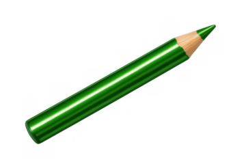 Green colored pencil for drawing, writing, illustrating, and education, representing creativity, art, and school supplies