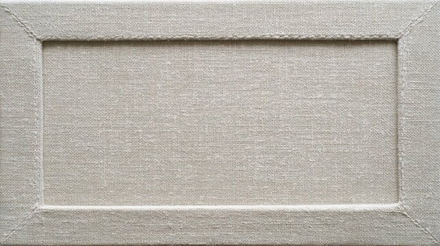 Handmade rectangular frame crafted from natural linen fabric with visible stitches, soft beige textile texture, subtle shadows, clean empty center