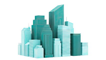 Turquoise Cityscape with Abstract Skyscraper Models