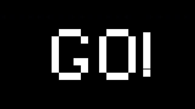 8 Bit pixel art Start Go! 3 2 1 text countdown animation