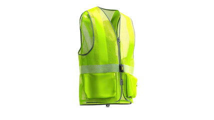 high visibility neon green safety vest with reflective stripes industrial workwear apparel isolated on white background