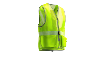 high visibility neon green safety vest with reflective stripes industrial workwear apparel isolated on white background