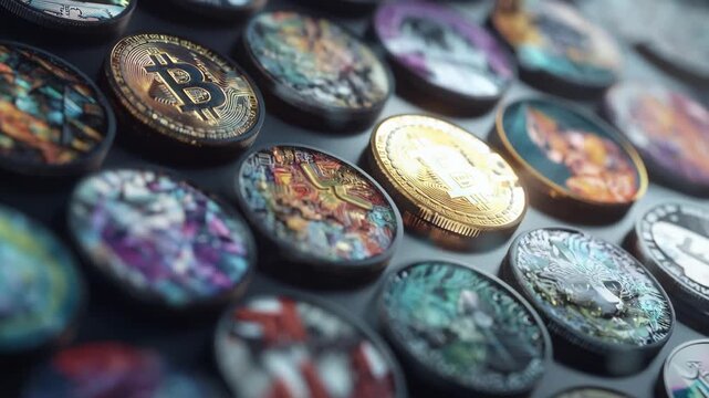 Medium shot showcasing the tokenization of digital artworks emphasizing unique crypto tokens representing individual art pieces.