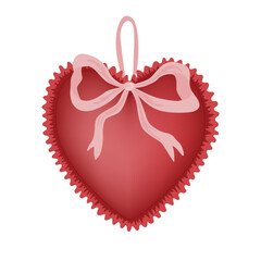 Hand made textile heart with cute ruffles, vector isolated illustration. Textile handicraft heart decoration on white background. Valentines Day design element.
