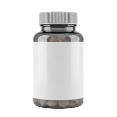 Pill bottle with white label isolated on transparent background