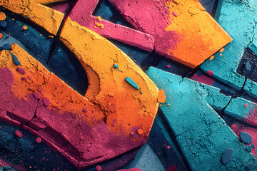 Bright abstract graffiti in neon pink, orange, turquoise. Y2K, 90s urban style with bold colors. Posters, digital art, modern 90s, 2000s, Y2K creative banner, street visuals.