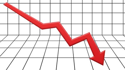 Red Arrow Pointing Downward Following a Declining Graph Line on a Grid Background