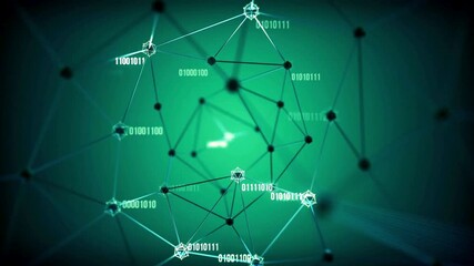 Dynamic network connections with binary code on green background - Powered by Adobe