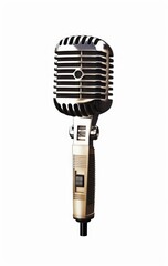 Fototapeta premium A vintage-style microphone on a white background, showcasing a classic design ideal for music, performances, and broadcasting.