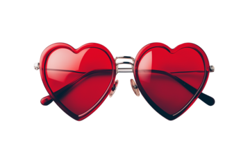 Red Heart-Shaped Sunglasses Isolated on Transparent Background Fashionable Elegant Style