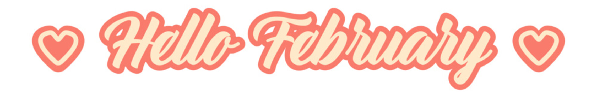 Hello February text with pink love valentines heartisolated on transparent white background. Hello February lovely style sticker png, label png, banner, poster design template