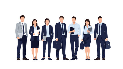 Obraz premium Professional business team of men and women in suits standing together to represent corporate collaboration and success.