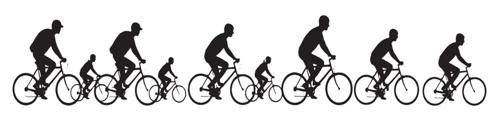 Fototapeta premium Cyclists riding bicycles in various positions and angles.