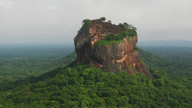Aerial View of Sigiriya Lion Rock Rising Above the Jungle, Sri Lanka