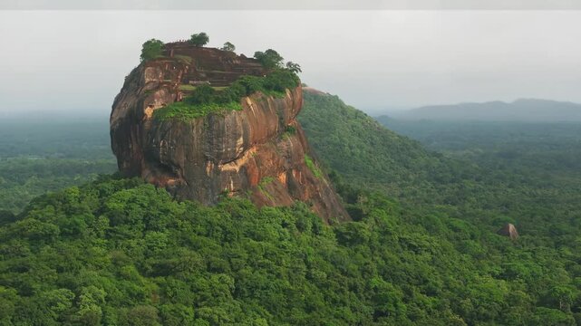 Aerial View of Sigiriya Lion Rock Rising Above the Jungle, Sri Lanka