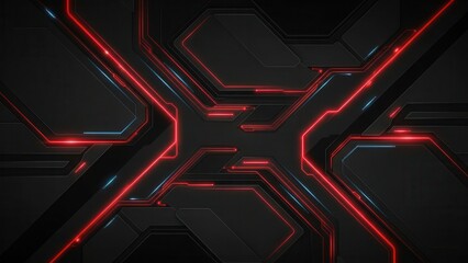 Futuristic Dark Metallic Surface With Red And Blue Neon Lights Abstract Background