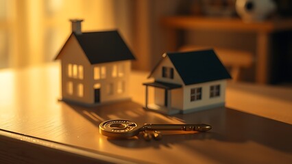 handover. Close-up of a house key resting on an elegant surface, new beginning symbol. lifestyle magazines, social media lookbooks, designed for influencer and brand collaborations.