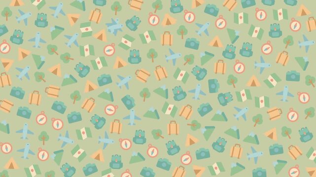 Repeating camping and travel clip art suitable for websites, brochures, packaging, and outdoor adventurethemed design projects.