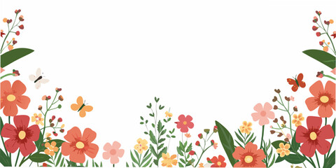 Floral frame with vibrant blooms and delicate butterflies a spring aesthetic