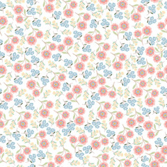 coquette seamless pastel flowers pattern. Delicate petals and vibrant blossoms create an artistic and vintage botanical illustration. Perfect for wallpaper, fabric, wrapping paper and more.