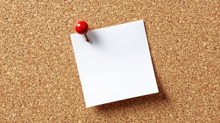 A blank note pinned to a corkboard with a red pushpin, ideal for reminders or messages.