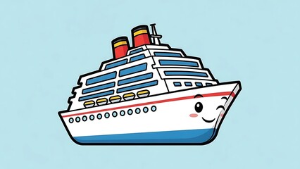 Obraz premium Cartoon Cruise Ship with Smiling Face.