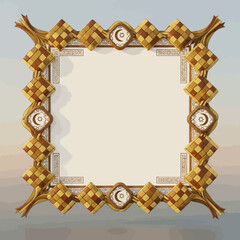 Intricate Ketupat Frame with Crescent Moon and Star Motifs.