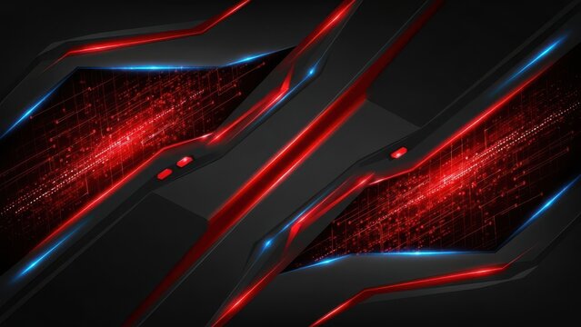 Abstract Futuristic Tech Background With Red Blue And Black Geometric Shapes Glowing Lines And Digital Particles - Powered by Adobe