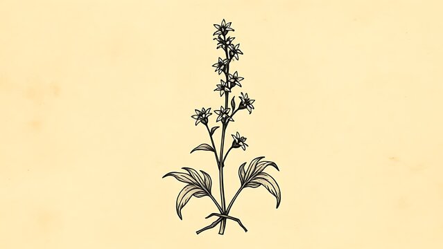 hyssop. Stylized illustration of a hyssop plant on parchment, reminiscent of a medieval manuscript. event programs, museum guides, designed for cultural heritage projects and event programs.