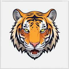 Siberian Bengal tiger head vector illustration featuring a dangerous wild feline predator with orange fur and black stripes in a powerful nature wildlife portrait