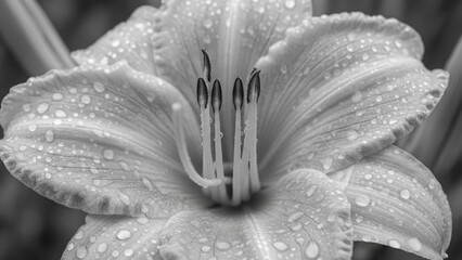 Close-up of a dewy flower in monochrome