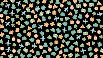 Repeating travel icons like suitcases and planes suitable for travel agencies, blogs, and websites with a focus on vacations.