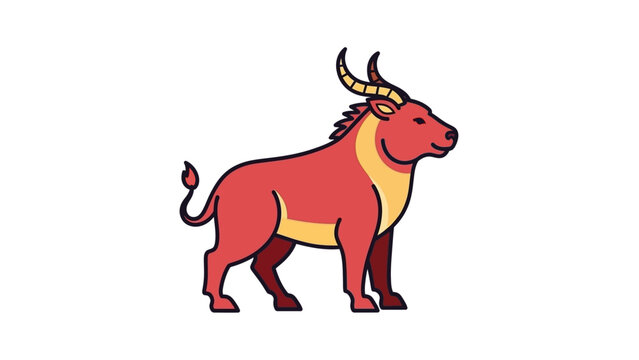 Illustration of a red and yellow anoa standing on a white background.