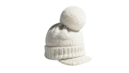 brimmed cap png knit hat png white wool hat png pompom hat png transparent background image