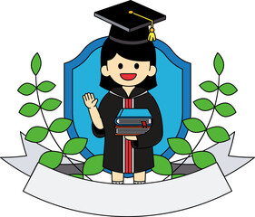 The logo of A girl in a graduation gown holding a book
